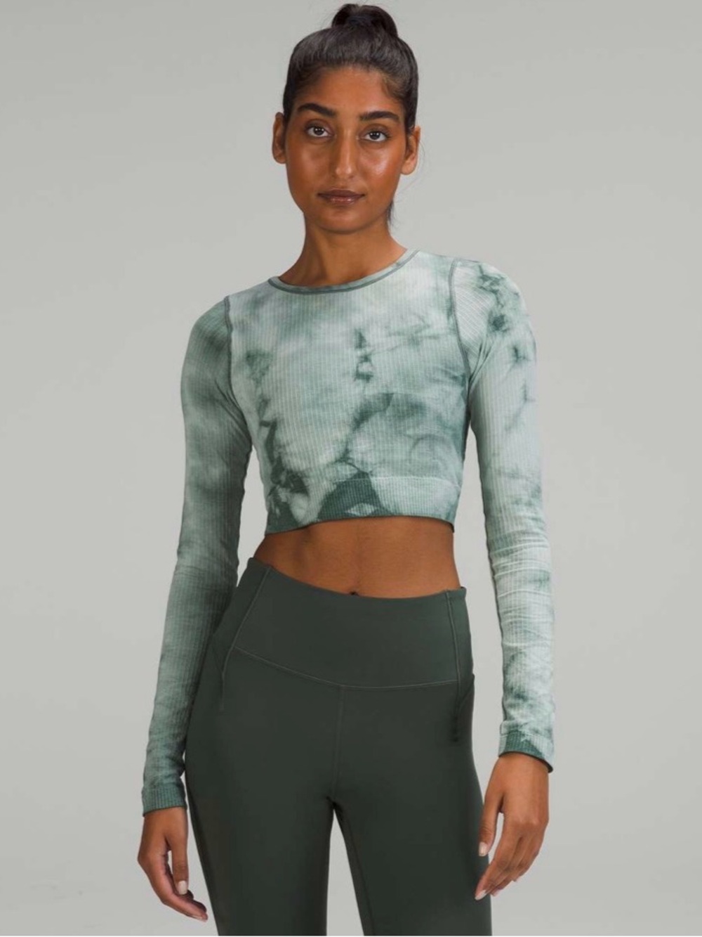 EUC Lululemon Ebb to Street Ribbed Long Sleeve Shirt with Bra *Marble Dye Tea